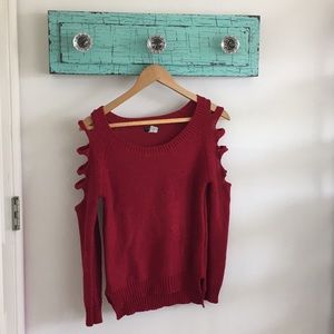 Red Cold Shoulder Sweater